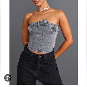 NWT Pretty Little Thing Grey Denim Detail Corset Top Petite US size 0